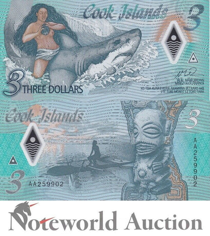 COOK ISLANDS Lot 10 pcs 1/10 Bundle - 10 Dollars ND 2021 P 11 Polymer UNC