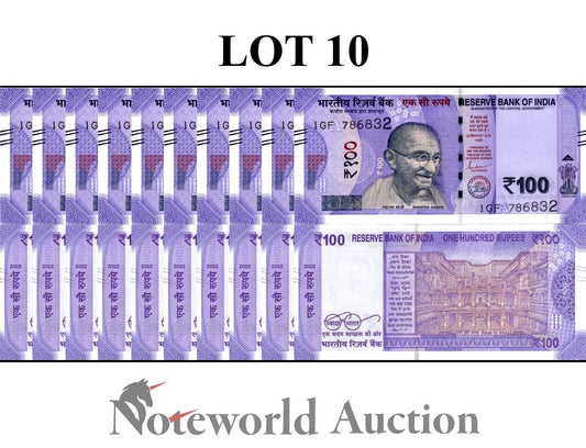 INDIA Lot 10 pcs 1/10 Bundle - 100 Rupees 2022 P 112 Plate Letter A UNC