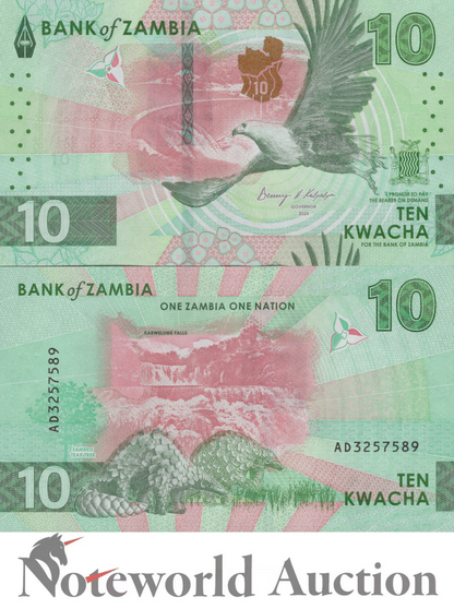 ZAMBIA 10 Kwacha 2024 2025 P New Issue Lot 5 pcs 1/20 Bundle UNC