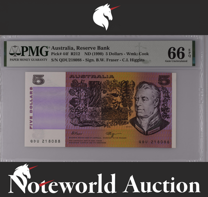 Australia Reserve Bank 5 Dollars ND (1990) P 44f UNC PMG 66 EPQ