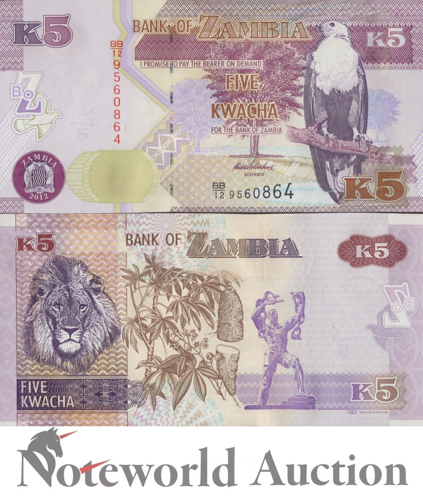 ZAMBIA 5 Kwacha 2012 P 50a UNC