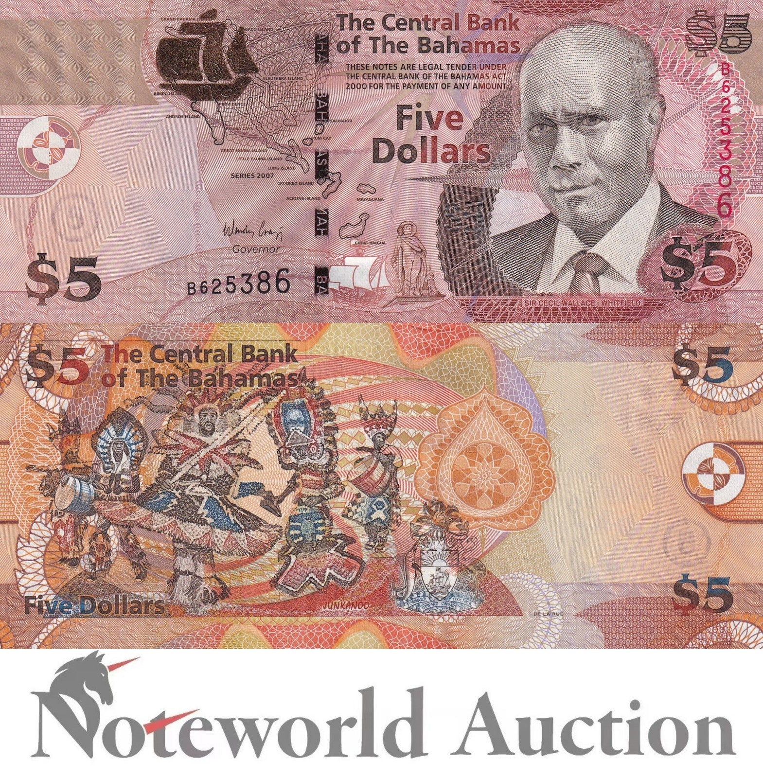 BAHAMAS 5 Dollars 2007 P 72 UNC