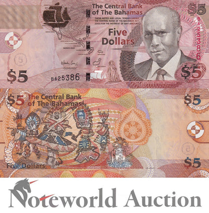 BAHAMAS 5 Dollars 2007 P 72 UNC