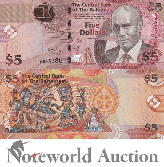 BAHAMAS 5 Dollars 2007 P 72 UNC