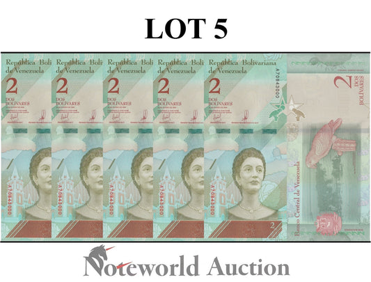 VENEZUELA 2 Bolívares 2018 P 101 Lot 5 pcs 1/20 Bundle UNC