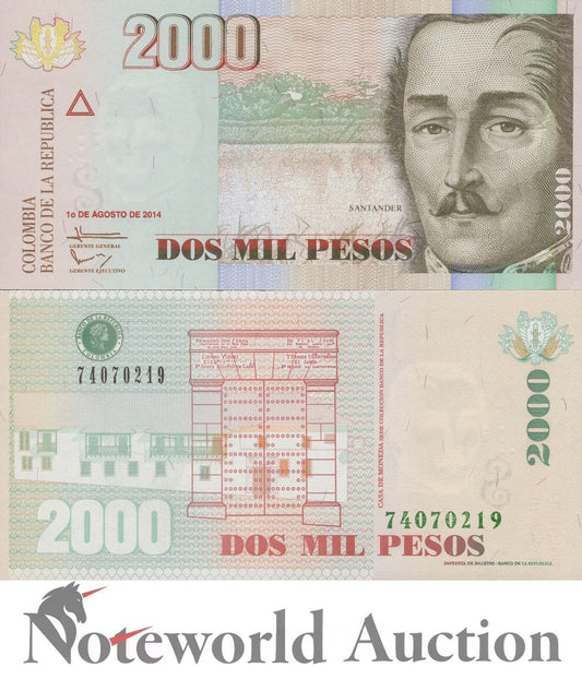 COLOMBIA 2000 Pesos 2014 P 457aa UNC