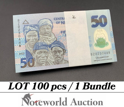 NIGERIA Lot 100 pcs Bundle - 50 Naira 2023 P 40 Polymer UNC