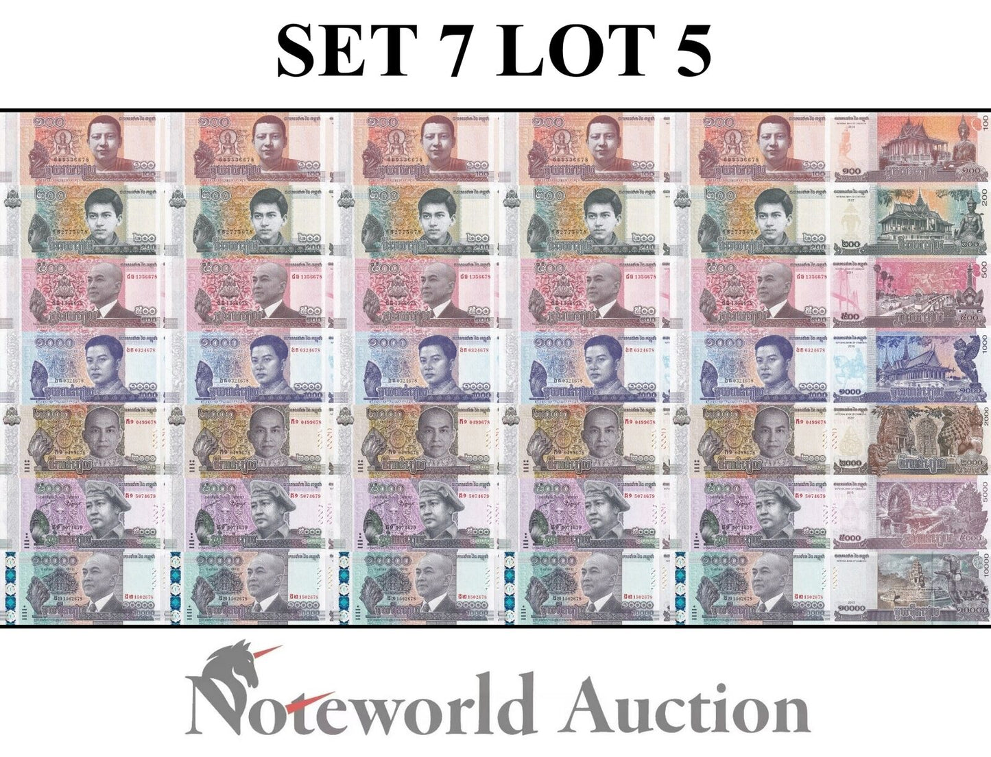 CAMBODIA Set 7 Lot 5 - 100-10000 Riels 2014-2022 P 65 65A 66 67 67A 68 69 UNC