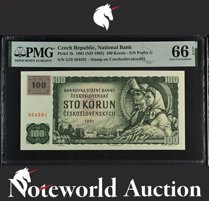 Czech Republic National Bank 100 Korun 1961 (ND 1993) P 1k UNC PMG 66 EPQ