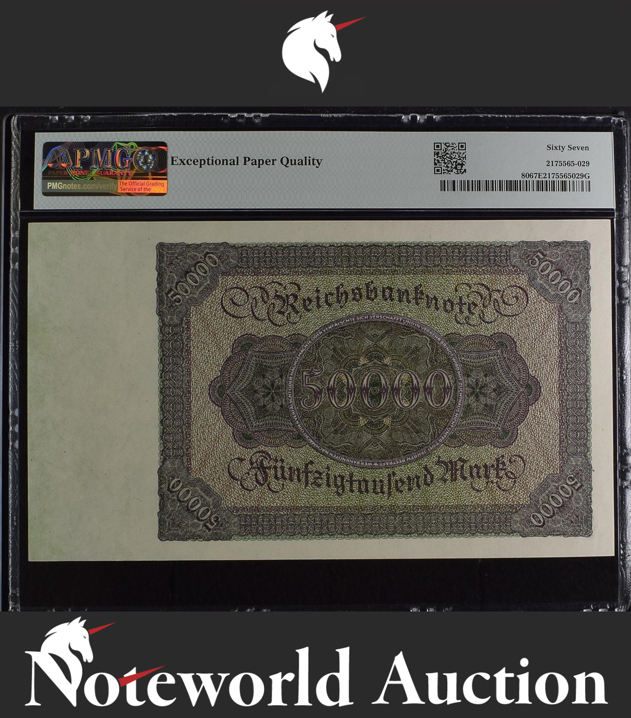 Germany Republic Treasury Note 50000 Mark 1922 P 80 UNC PMG 67 EPQ TOP POP