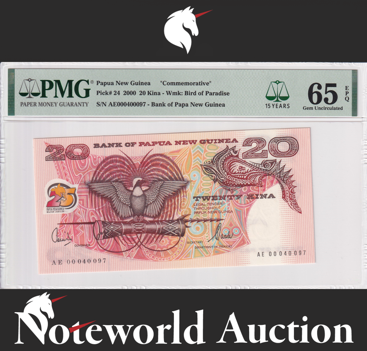 Papua New Guinea Commemorative 20 Kina 2000 P 24 UNC PMG 65 EPQ 2nd TOP POP