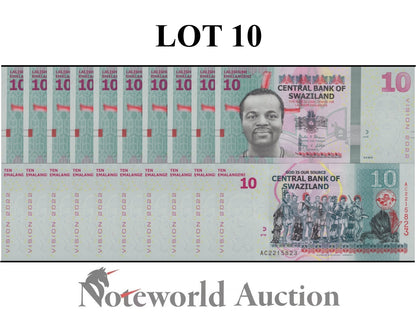 SWAZILAND ESWATINI 10 2015 P 41 Vision 2022 Lot 10 pcs 1/10 Bundle UNC