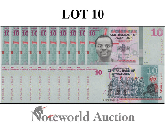 SWAZILAND ESWATINI 10 2015 P 41 Vision 2022 Lot 10 pcs 1/10 Bundle UNC