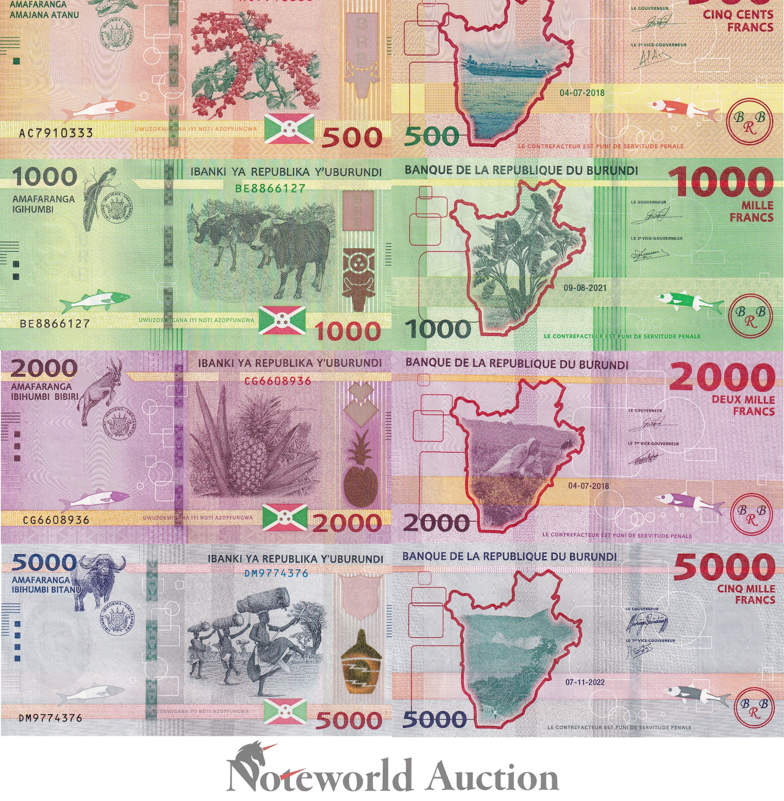 BURUNDI Set 4 pcs - 500 1000 2000 5000 Francs 2022 / 2023 P 50 51 52 58 UNC