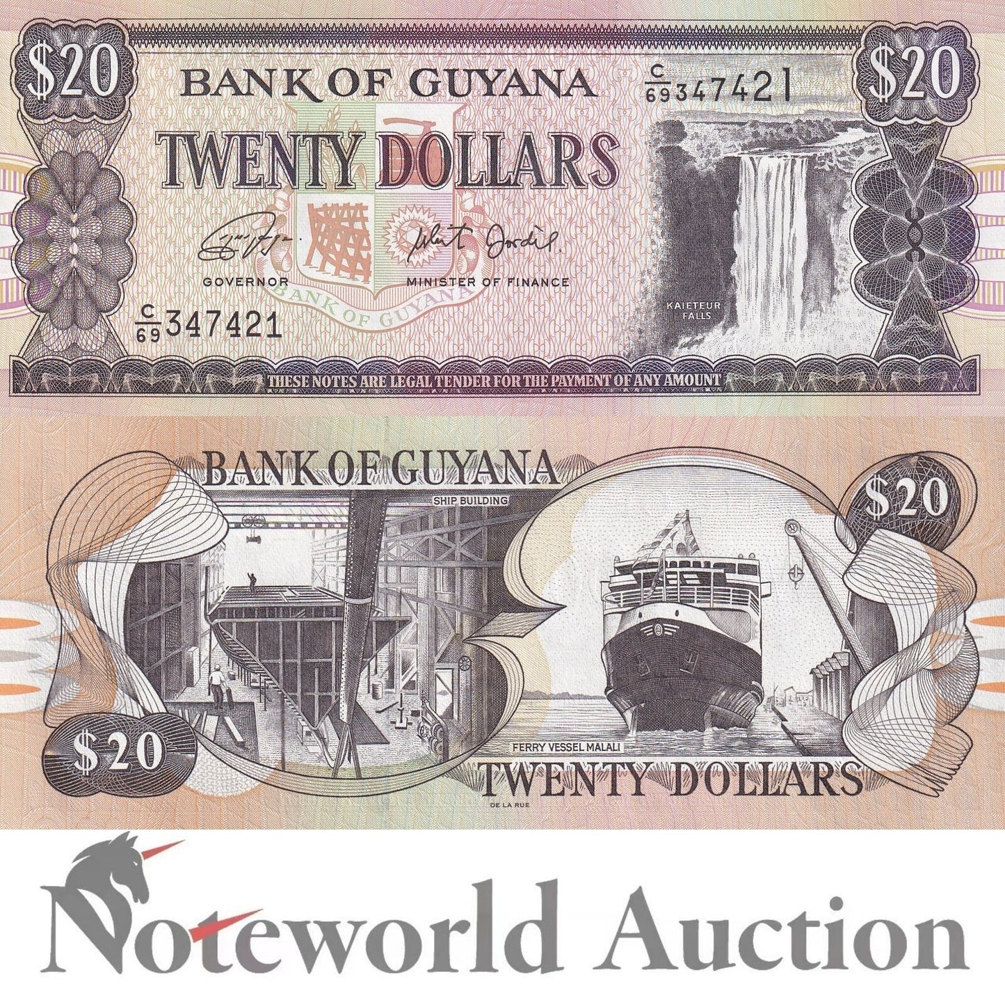 GUYANA Lot 10 pcs 1/10 Bundle - 20 Dollars ND 1996-2018 P 30 UNC