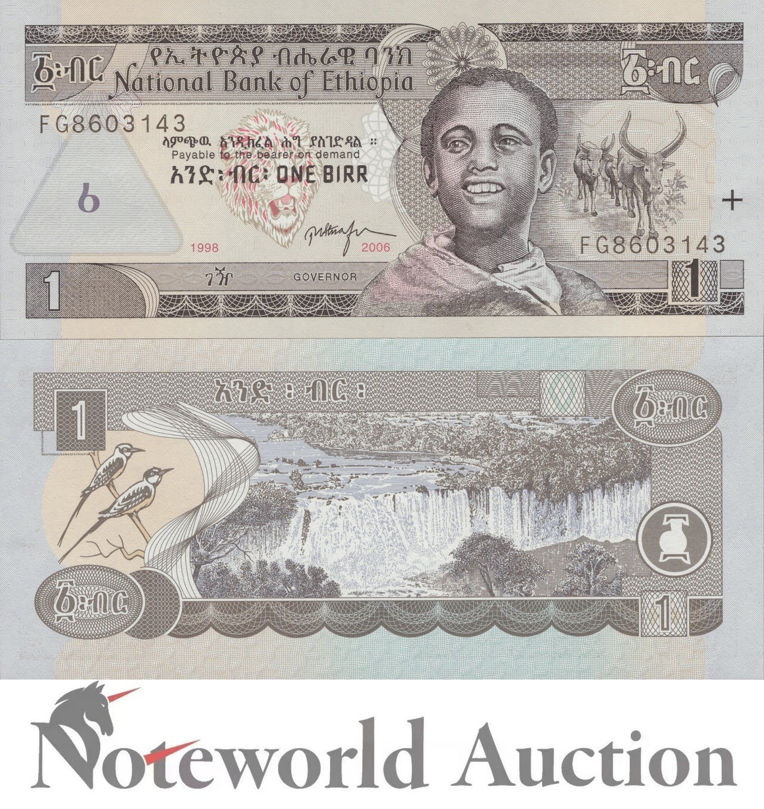 ETHIOPIA 1 Birr 1998/2006 P 46d Lot 5 pcs 1/20 Bundle UNC