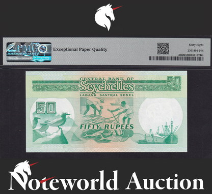 Seychelles Central Bank 50 Rupees ND (1989) P 34 UNC PMG 68 EPQ TOP POP