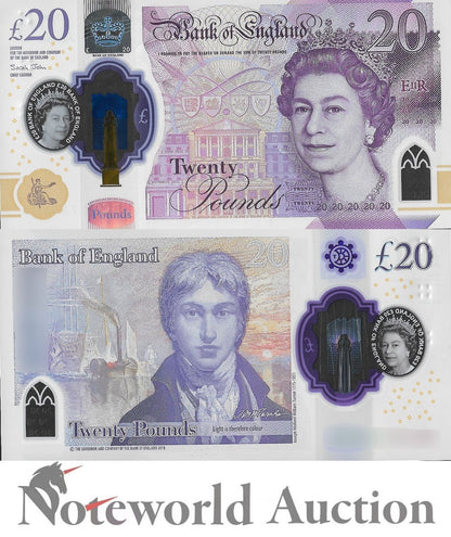 GREAT BRITAIN 20 pounds 2018 P 396 Polymer QEII Painter Joseph Turner UNC