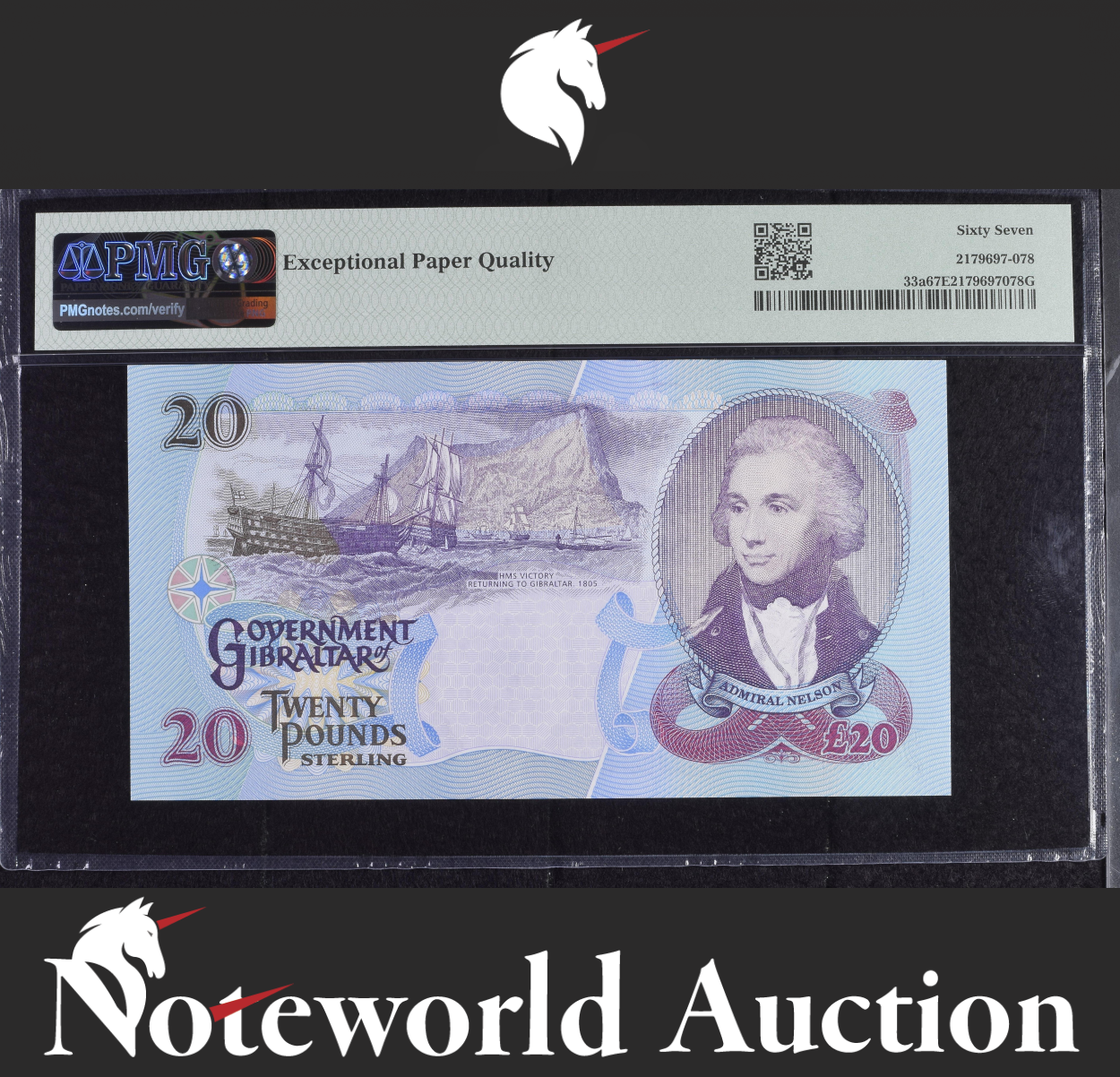 Gibraltar British Administration £20 2006 P 33a UNC PMG 67 EPQ