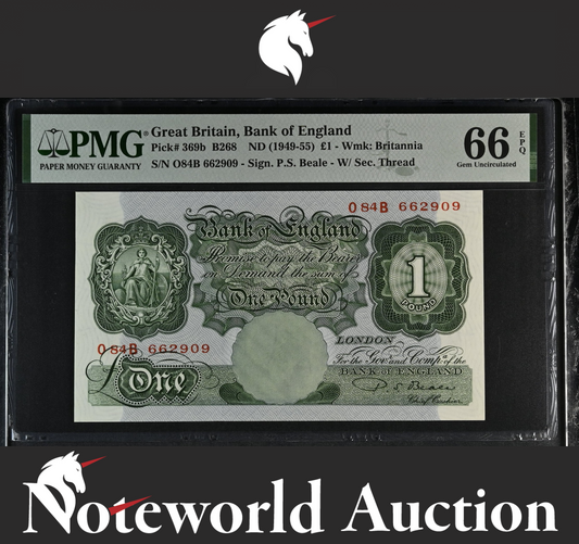 Great Britain Bank of England £1 ND (1949-55) P 369b UNC PMG 66 EPQ 3rd TOP POP