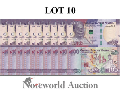 NIGERIA Commemorative Lot 10 pcs 1/10 Bundle - 100 Naira 2024 P 41 UNC