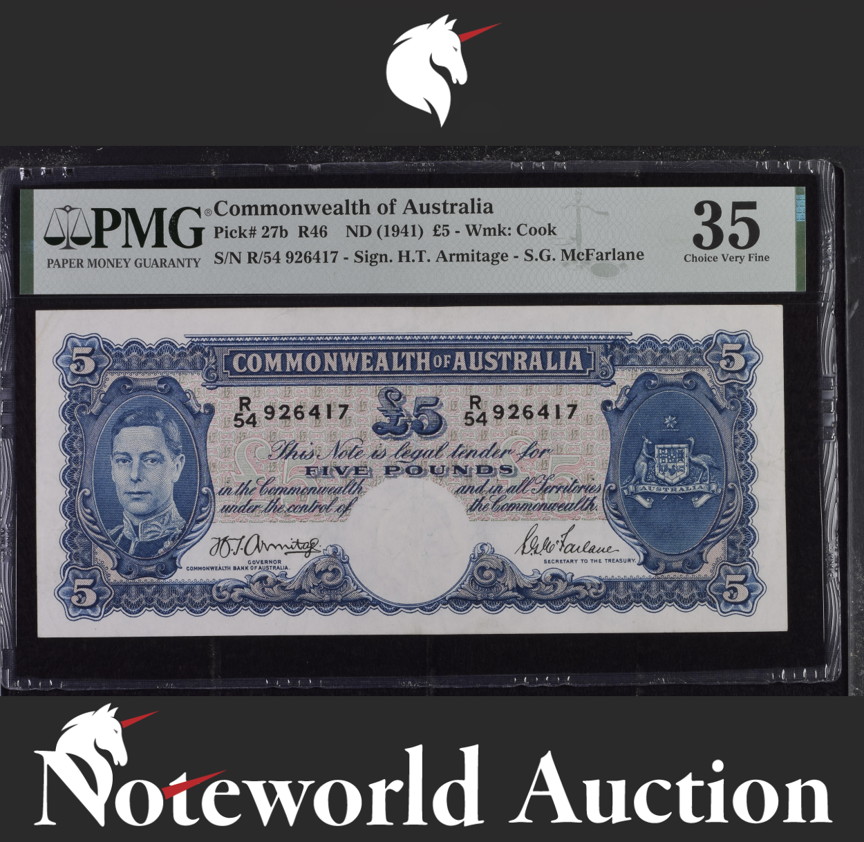 Commonwealth of Australia 5 Pounds P 27b 1941 Armitage McFarlane VF PMG 35