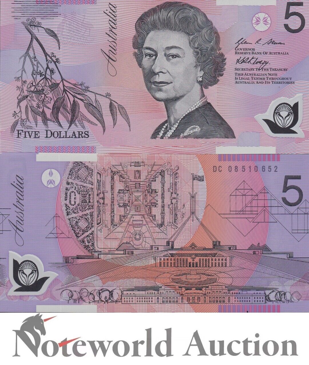 AUSTRALIA 5 Dollars 2008 P 57f Polymer Queen Elizabeth ll Stevens & Henry UNC