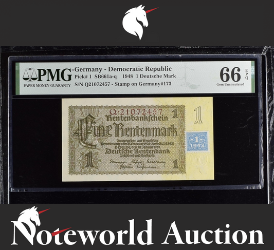 Germany Democratic Republic 1 Deutsche Mark 1948 P 1 UNC PMG 66 EPQ 3rd TOP POP
