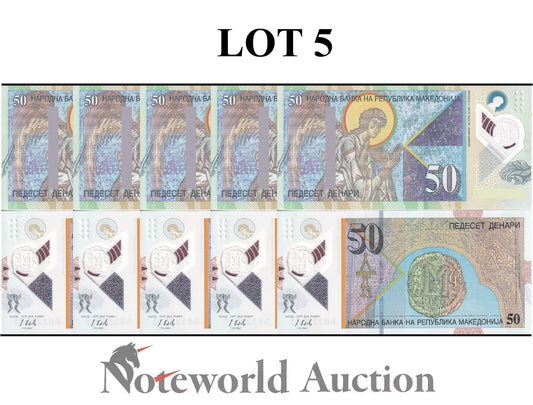 NORTH MACEDONIA Lot 5 pcs 1/20 Bundle - 50 Denari 2018 P 26 Polymer UNC