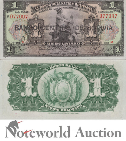 BOLIVIA 1 Boliviano 1911 (1929) P 112 Serie S4 UNC