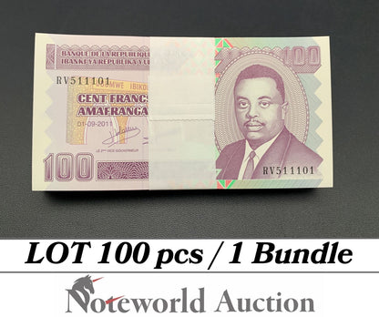 BURUNDI Lot 100 pcs Bundle - 100 Amafranga 2011 P 44b UNC