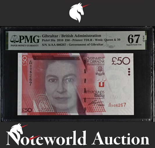 Gibraltar / British Administration £50 2010 P 38a UNC PMG 67 EPQ