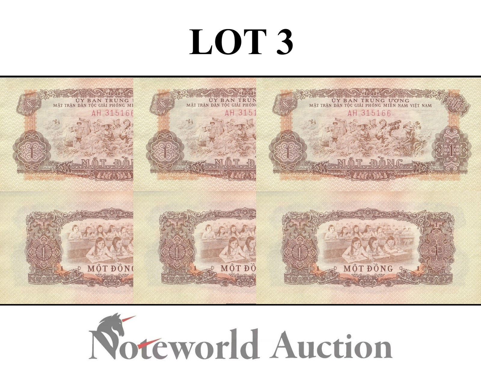 VIET NAM VIETNAM SOUTH 1 Dong ND 1963 P R4 Lot 3 pcs AU UNC
