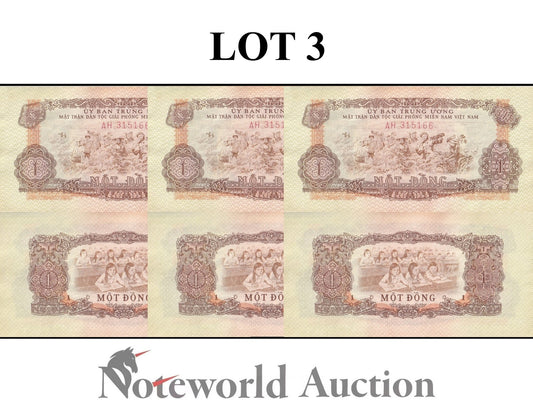 VIET NAM VIETNAM SOUTH 1 Dong ND 1963 P R4 Lot 3 pcs AU UNC