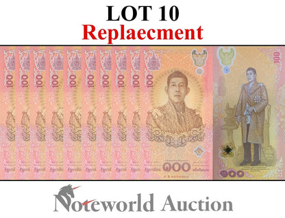 THAILAND COMM. Lot 10 - 100 Baht 2024 P 143 Polymer Replacement UNC