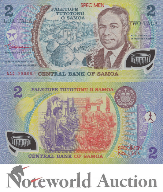 WESTERN SAMOA 2 Tala 1990 P 31a Polymer Prefix AAA SPECIMEN UNC
