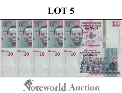 SWAZILAND ESWATINI 10 2015 P 41 Vision 2022 Lot 5 pcs 1/20 Bundle UNC