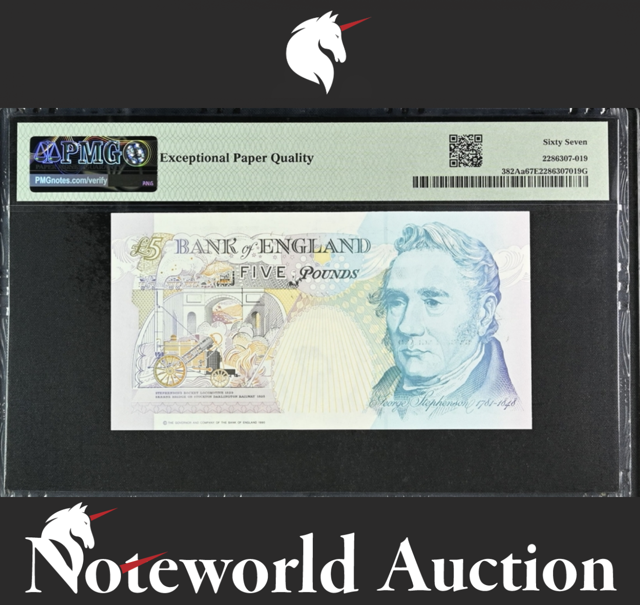 Great Britain England 5 Pounds 1990(1991-98) P 382Aa UNC PMG 67 EPQ 2nd TOP POP