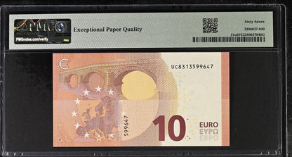 EUROPEAN UNION / FRANCE 10 Euro 2014 P 21u Prefix U UNC PMG 67 EPQ