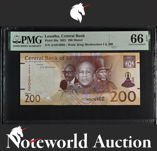 Lesotho Central Bank 200 Maloti 2021 P 30a UNC PMG 66 EPQ