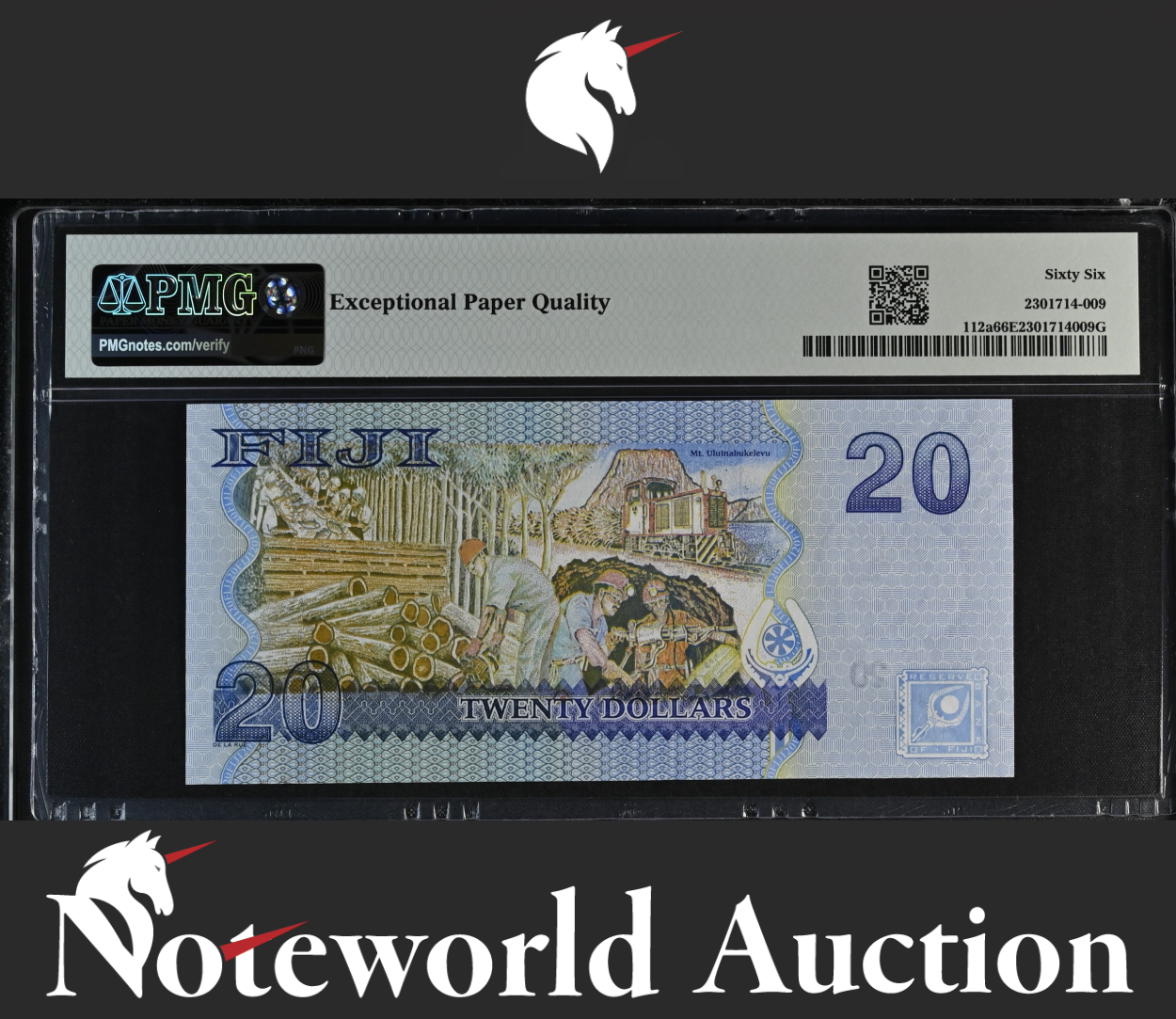 Fiji Reserve Bank 20 Dollars ND (2007) P 112a Fancy No. 800000 UNC PMG 66 EPQ