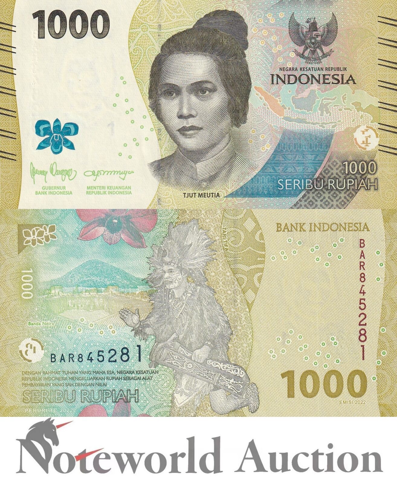 INDONESIA Lot 10 pcs 1/10 Bundle - 1000 Rupiah 2022 P 162 New design UNC