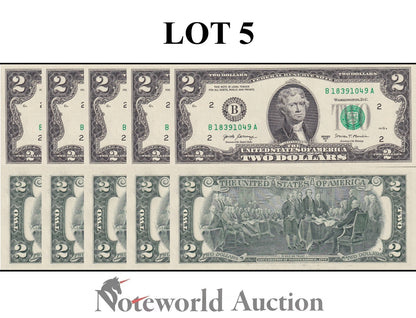 UNITED STATES USA 2 Dollar 2017A P 545 "B" New York Lot 5 pcs 1/20 Bundle UNC
