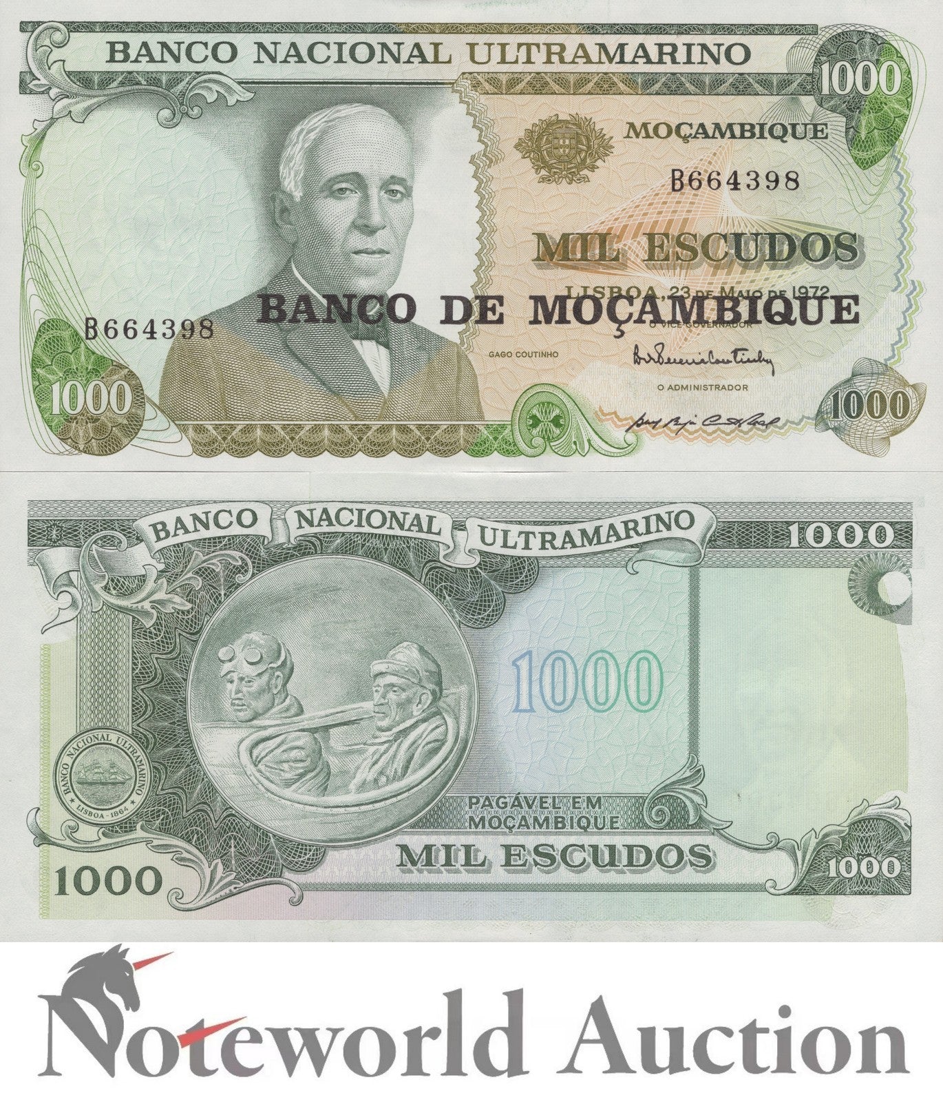 MOZAMBIQUE 1000 Escudos 1972 (1976) P 119 Lot 5 pcs 1/20 Bundle UNC
