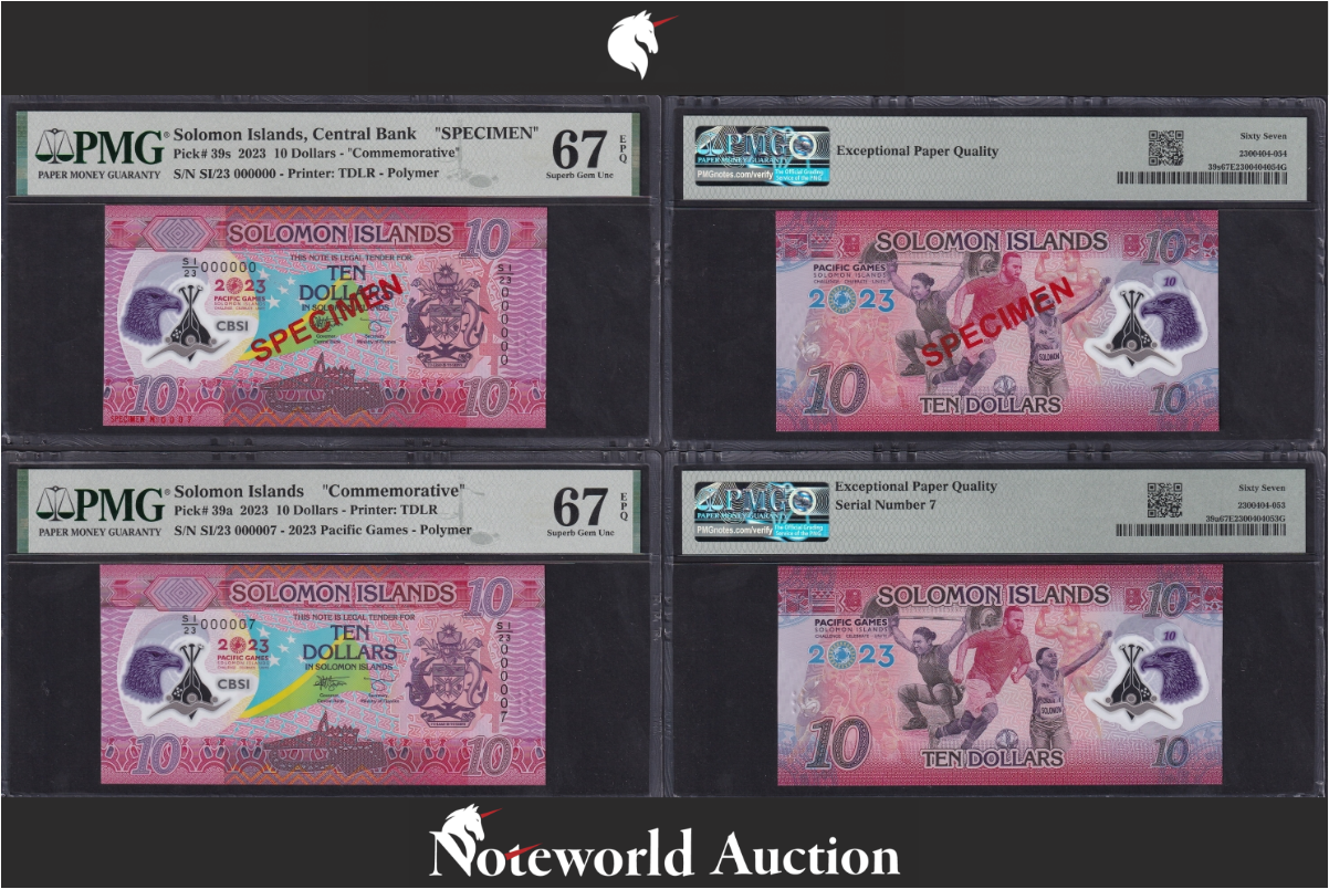 Solomon Islands COMM. Set 2 - Polymer SPECIMEN Match LOW S/N 7 UNC PMG 67 EPQ