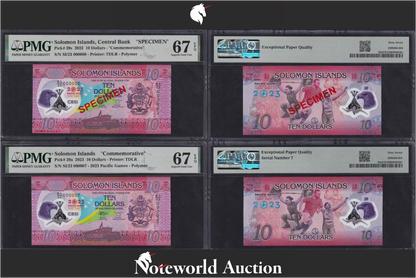 Solomon Islands COMM. Set 2 - Polymer SPECIMEN Match LOW S/N 7 UNC PMG 67 EPQ