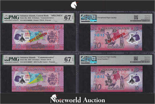 Solomon Islands COMM. Set 2 - Polymer SPECIMEN Match LOW S/N 7 UNC PMG 67 EPQ