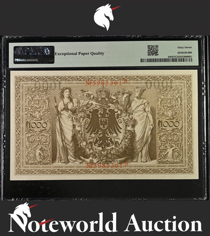 Germany Imperial Bank Note 1000 Mark 1910 P 44b UNC PMG 67 EPQ TOP POP