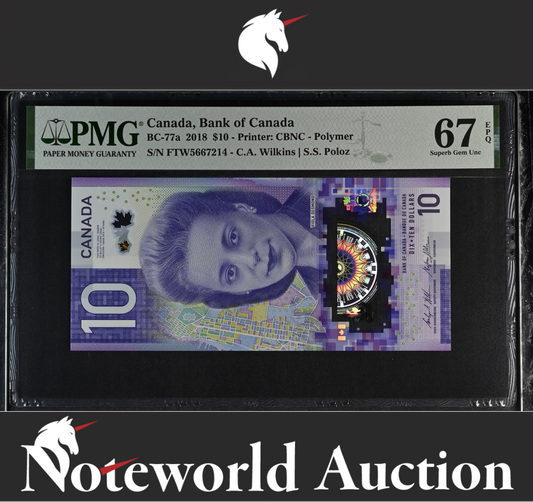 Canada Bank of Canada $10 2018 BC-77a Polymer  UNC PMG 67 EPQ