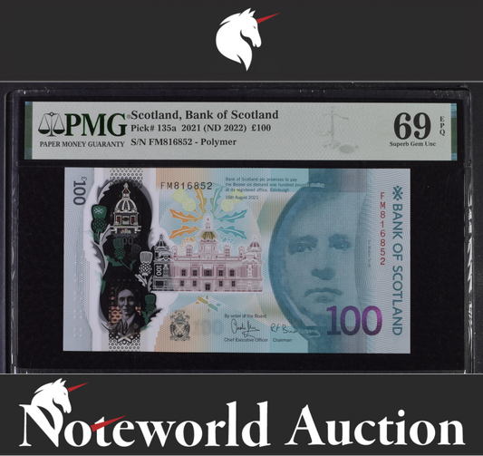 Scotland £100 Bank of Scotland 2021-22P 135a Polymer UNC PMG 69 EPQ 2nd TOP POP